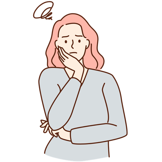 頬に手を当てて悩む女性のイラスト