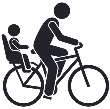子どもを後ろに乗せた大人が自転車をこいでいるピクトグラム。