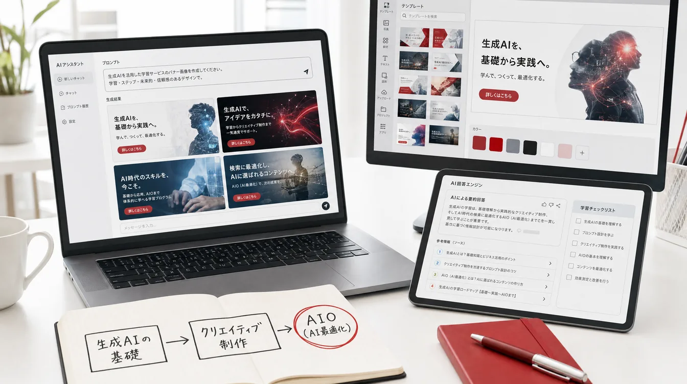 生成AIの基礎からAIOまで一気通貫で学習可能